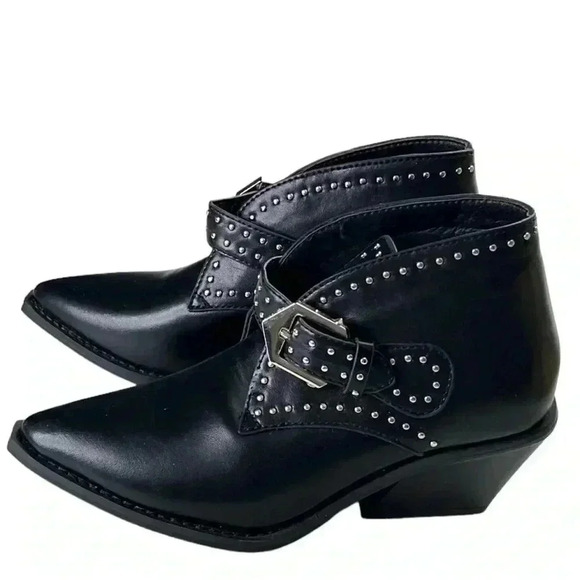 Seven7 Dallas Western Studded Ankle Boots Black Silver Size 6 - Picture 1 of 7